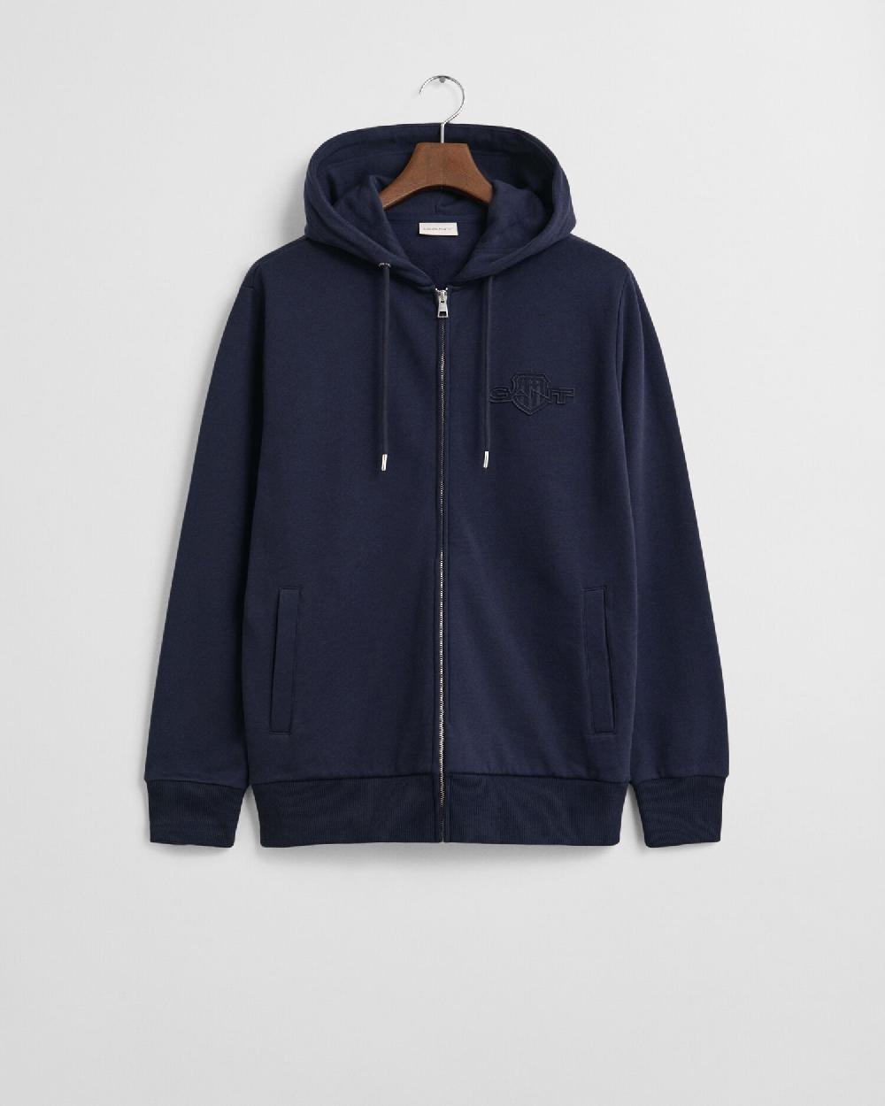 gant Tonal Shield Zip Hoodie evening blue
