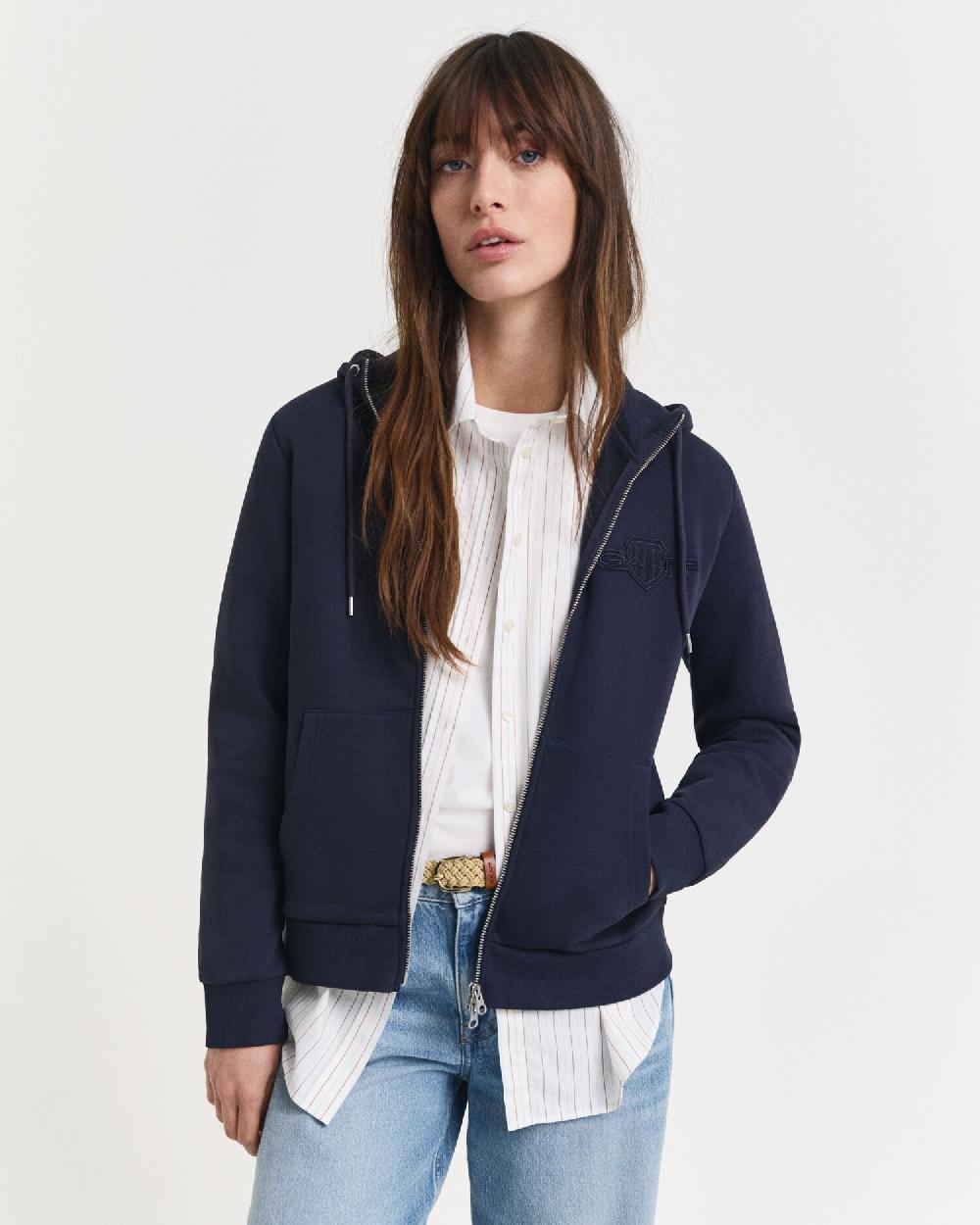 gant Tonal Shield Zip Hoodie evening blue