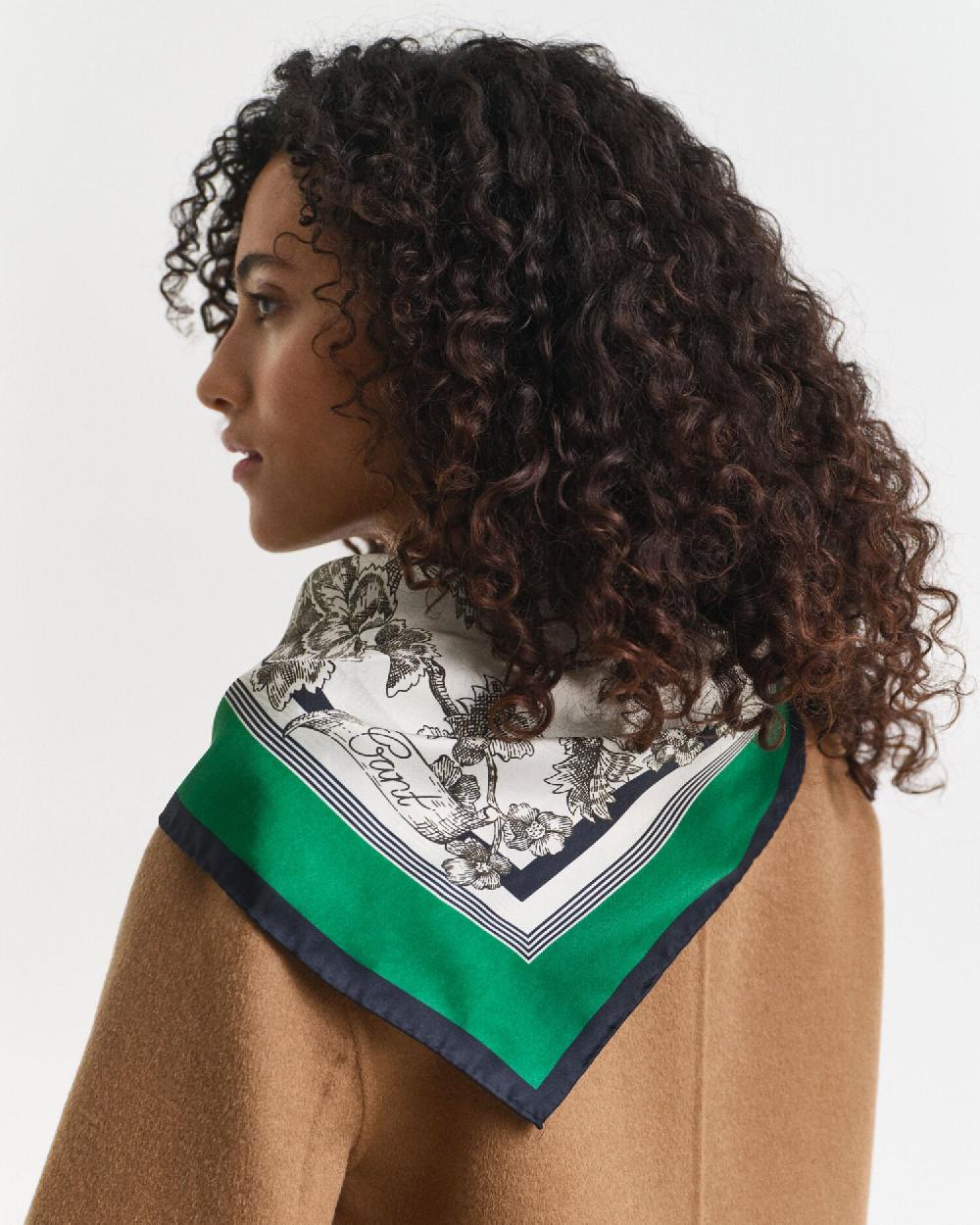 Gant Tree Print Silk Scarf Dark Moss Green