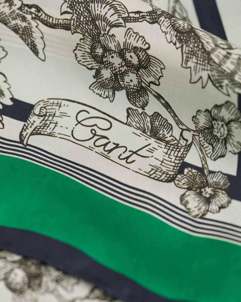 Gant Tree Print Silk Scarf Dark Moss Green