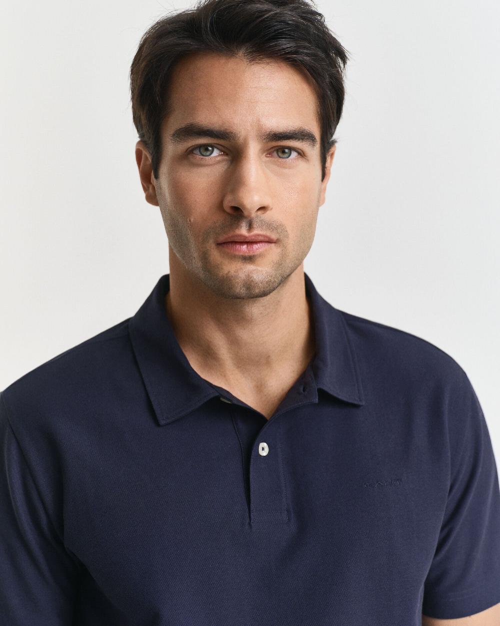 Gant Twill Textured Polo Shirt Evening Blue