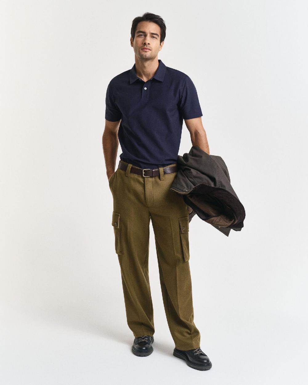 Gant Twill Textured Polo Shirt Evening Blue