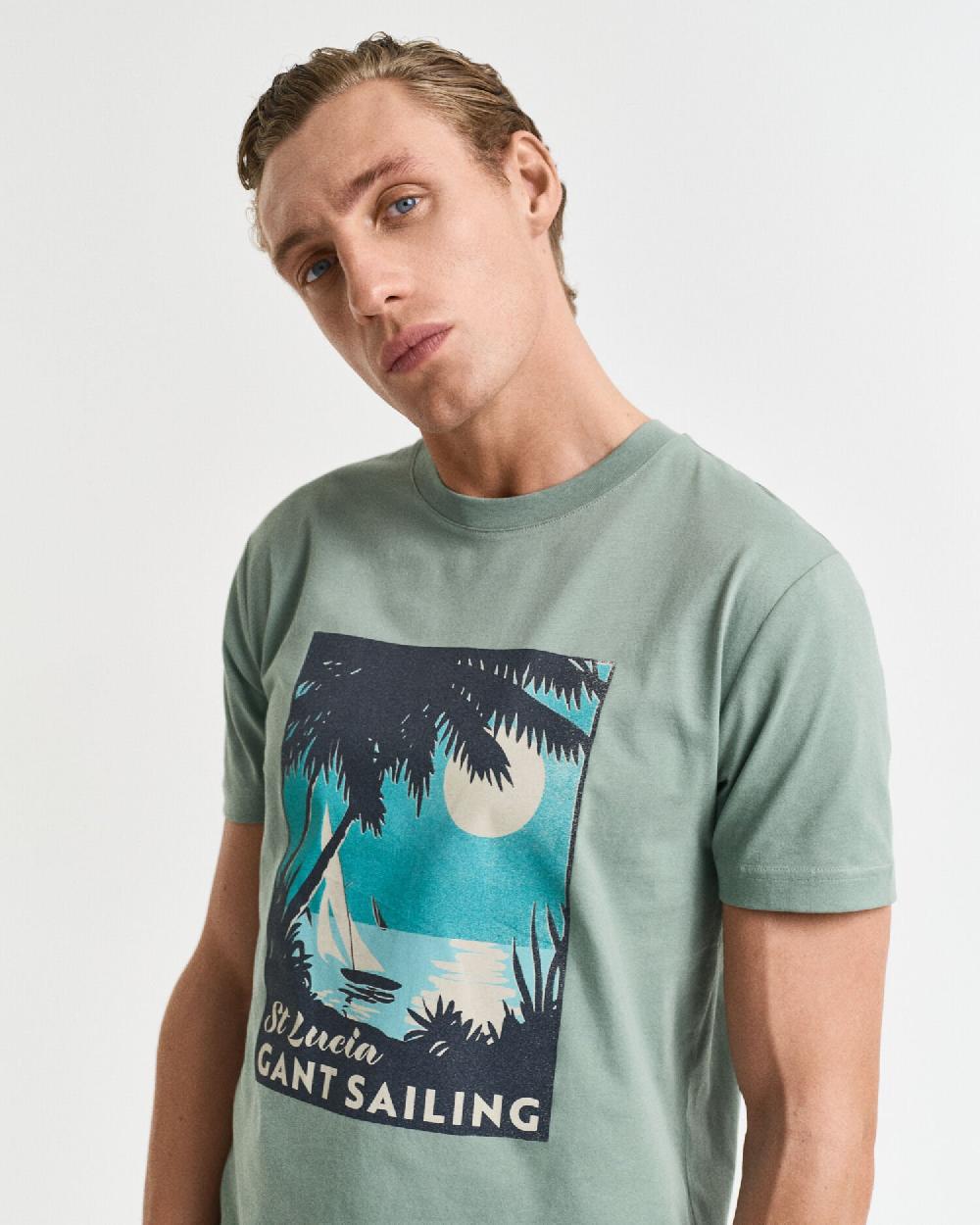 Gant GANT USA Sailing Print Graphic T-Shirt Kalamata Green