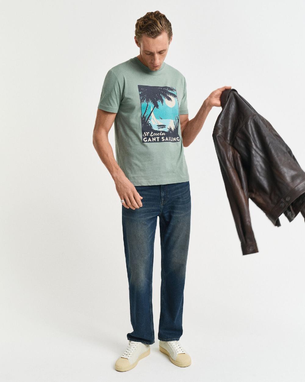 Gant GANT USA Sailing Print Graphic T-Shirt Kalamata Green