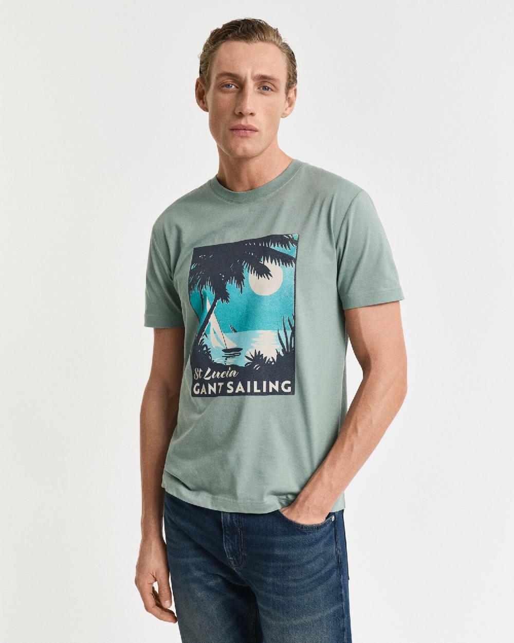 gant GANT USA Sailing Print Graphic T-Shirt kalamata green