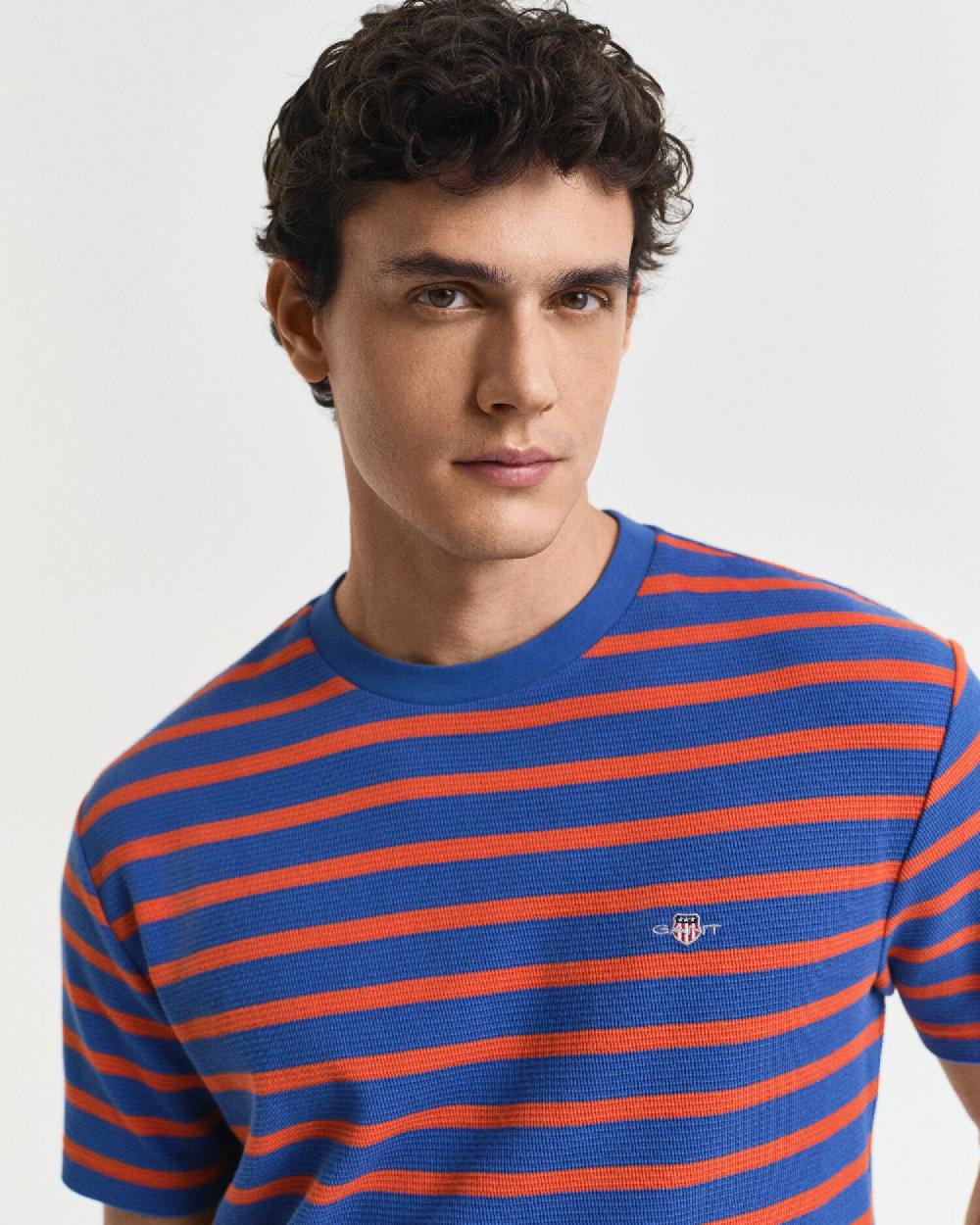 Gant Waffle Striped T-Shirt Rich Blue