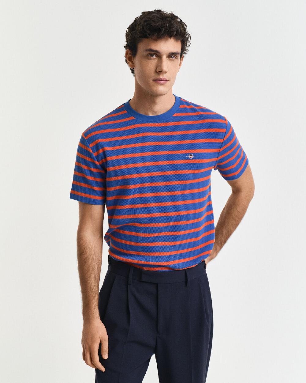 gant Waffle Striped T-Shirt rich blue