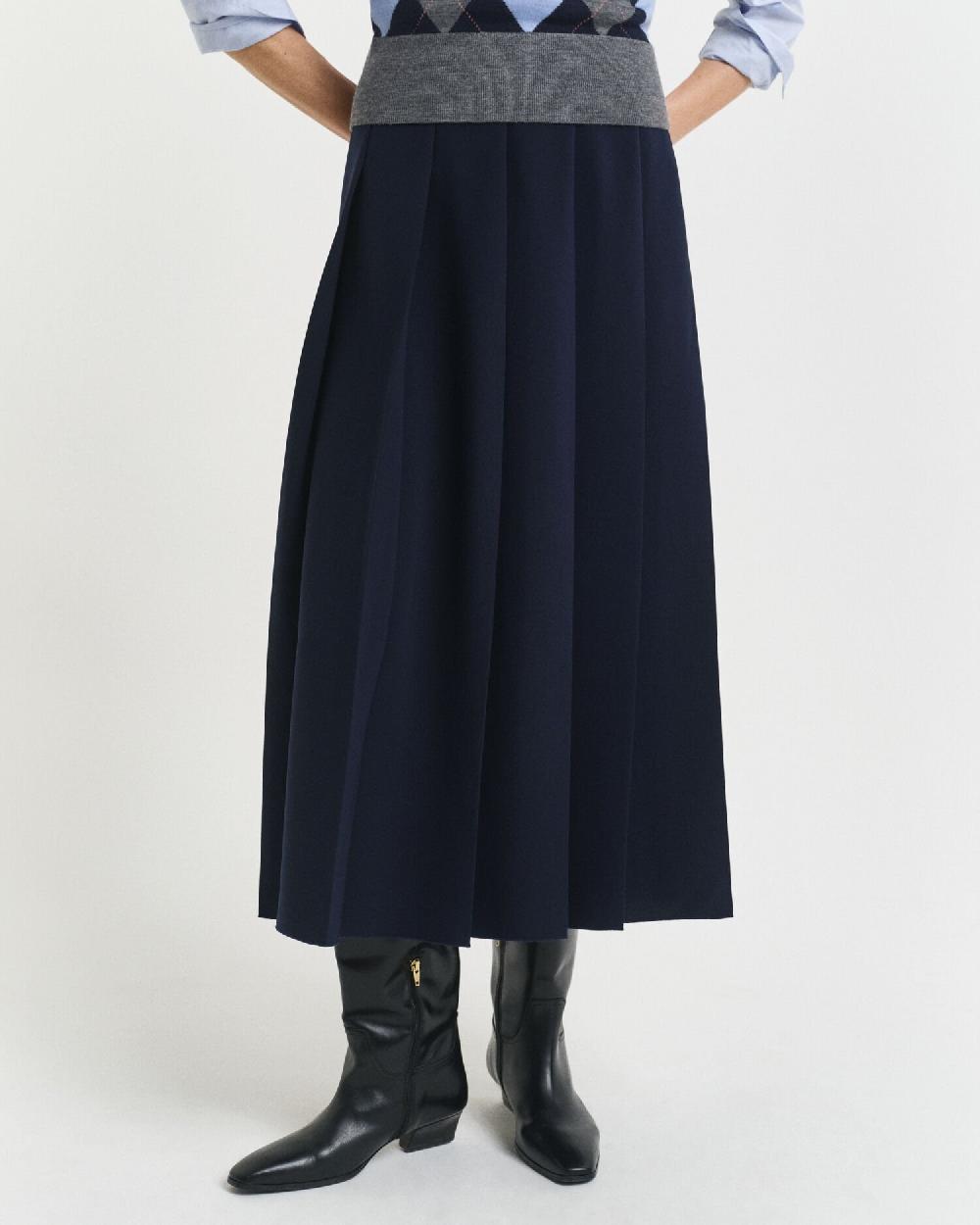 Gant Wide Pleated Midi Skirt Evening Blue