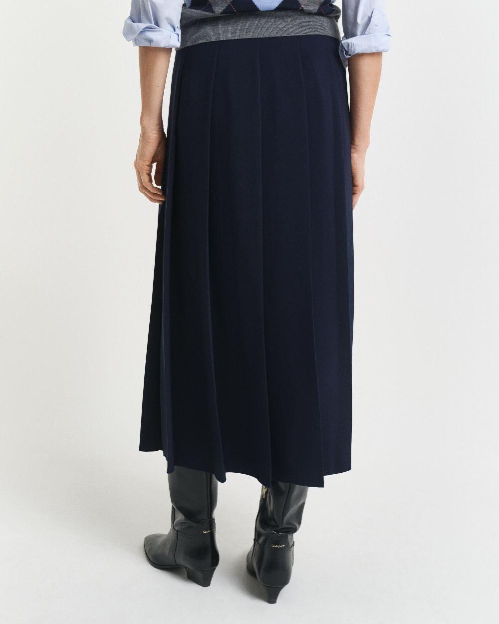 Gant Wide Pleated Midi Skirt Evening Blue