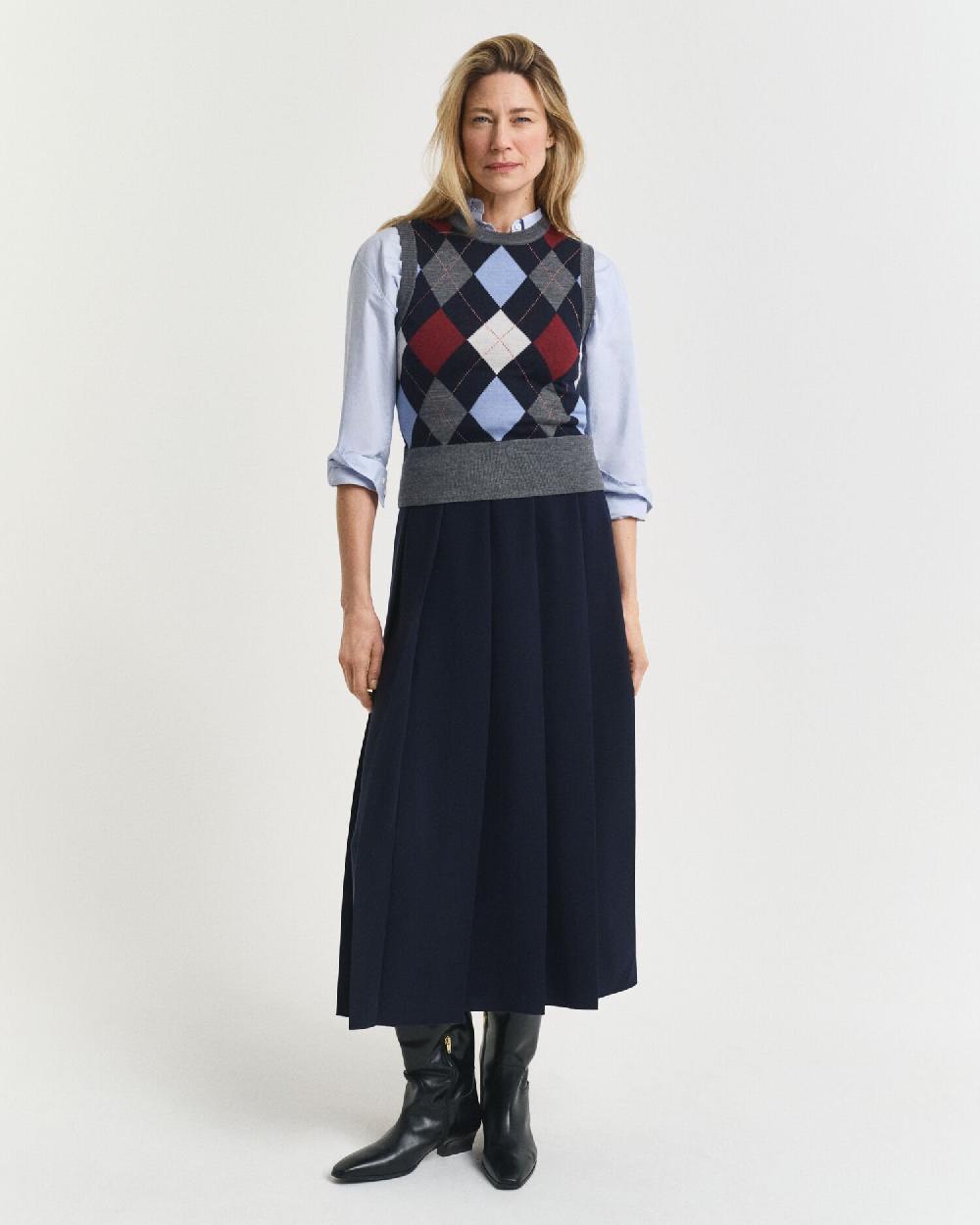 gant Wide Pleated Midi Skirt evening blue