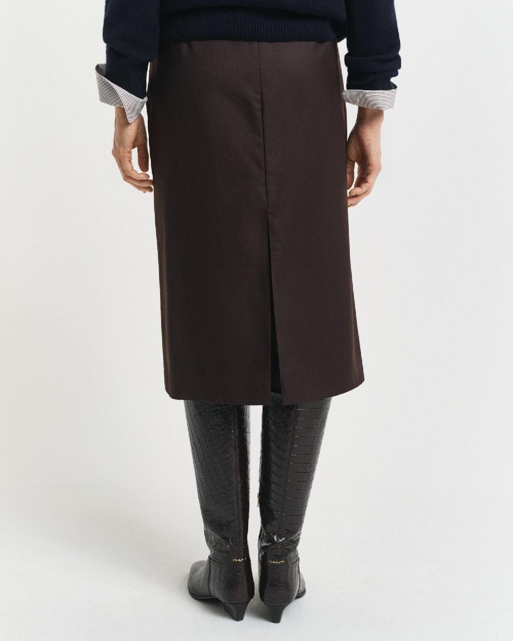 Gant Wool Blend Midi Pencil Skirt Deep Brown