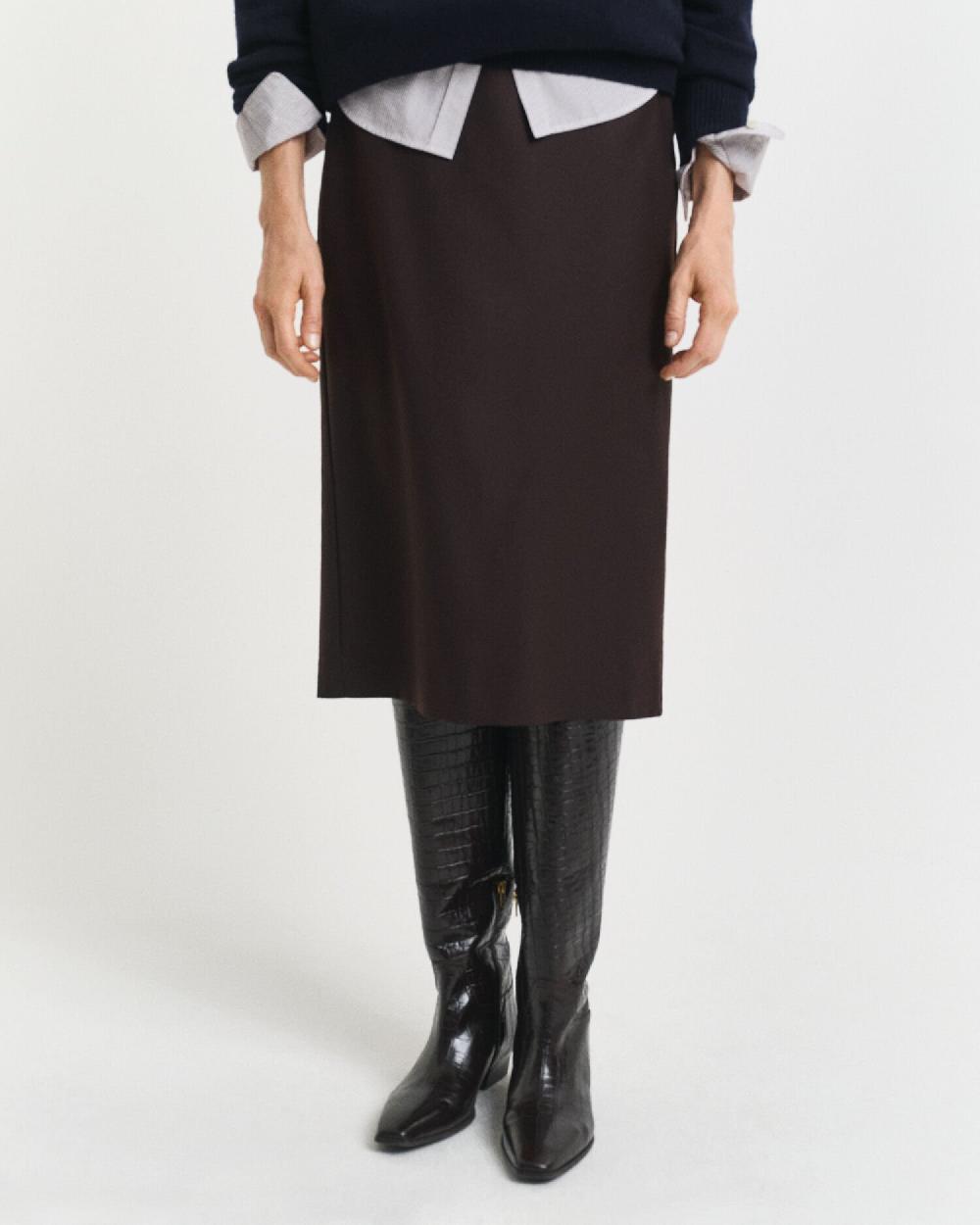 Gant Wool Blend Midi Pencil Skirt Deep Brown