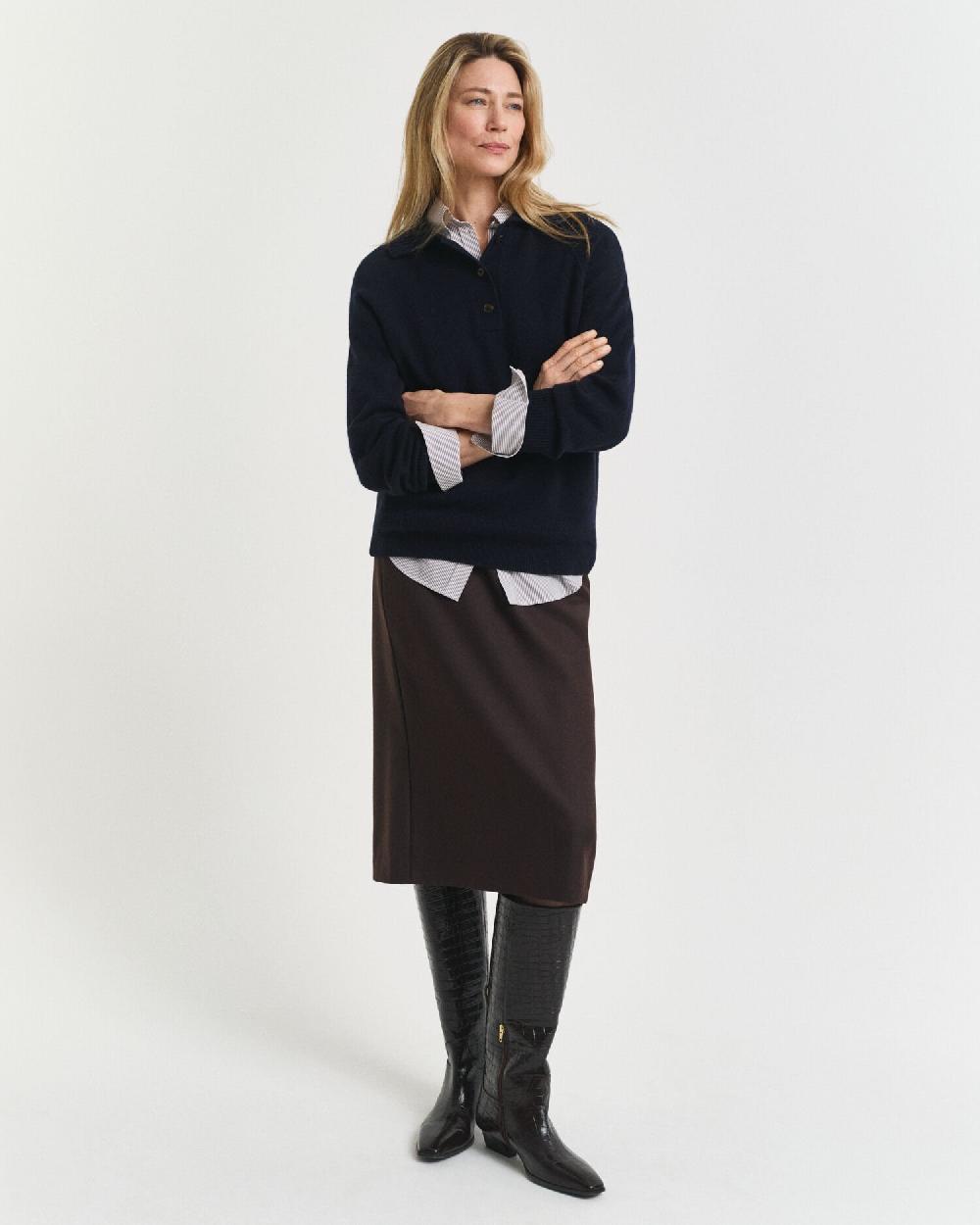 gant Wool Blend Midi Pencil Skirt deep brown