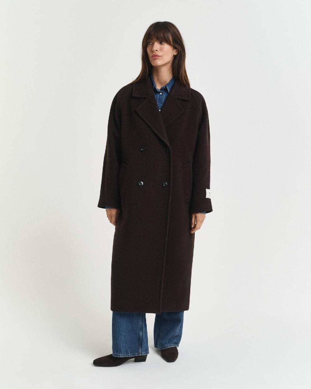 Gant Wool Blend Overcoat Deep Brown