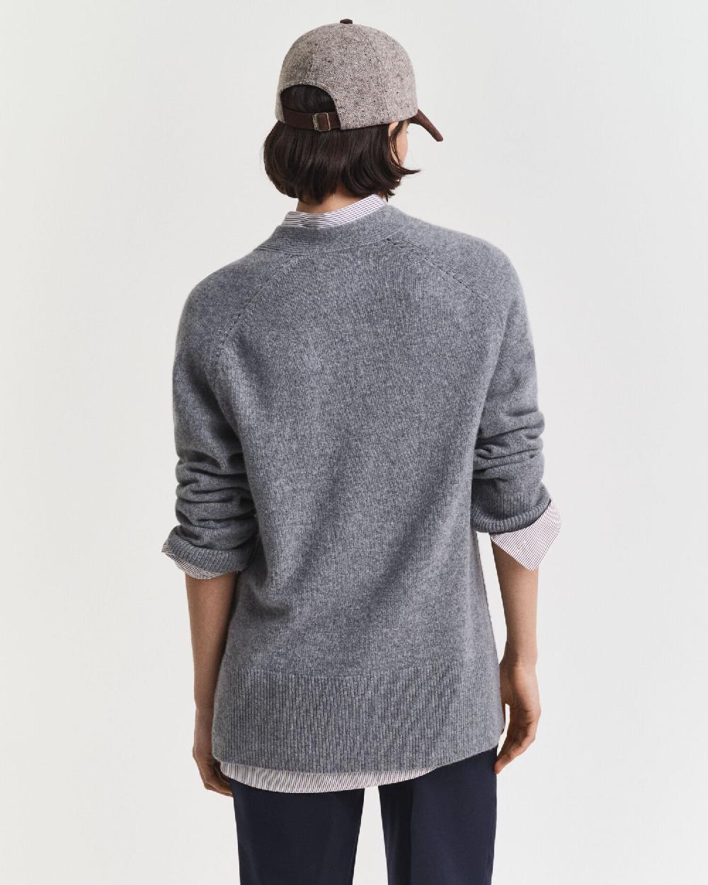 Gant Wool Cashmere Blend Cardigan Charcoal Melange
