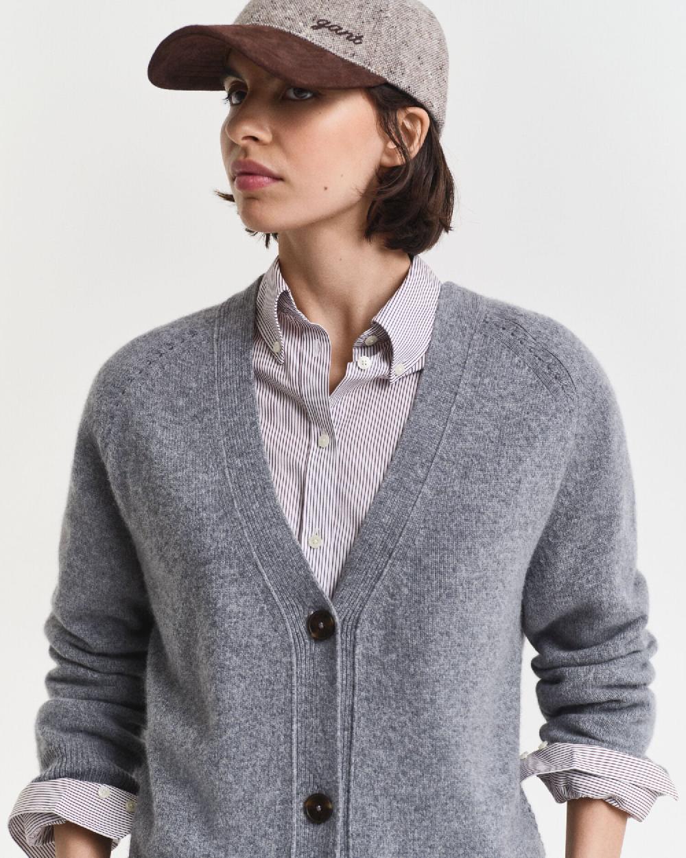 Gant Wool Cashmere Blend Cardigan Charcoal Melange