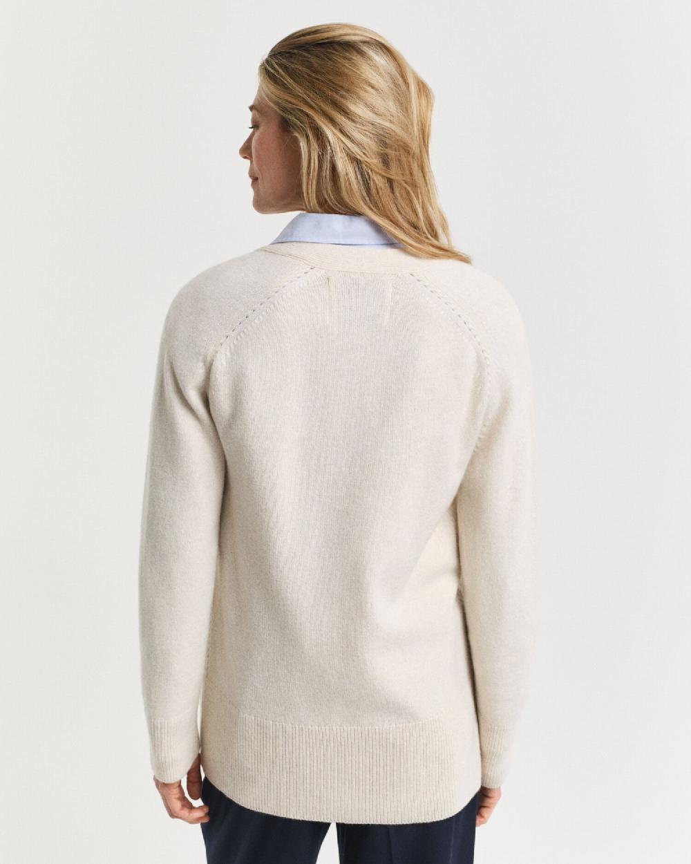 Gant Wool Cashmere Blend Cardigan Taupe Beige