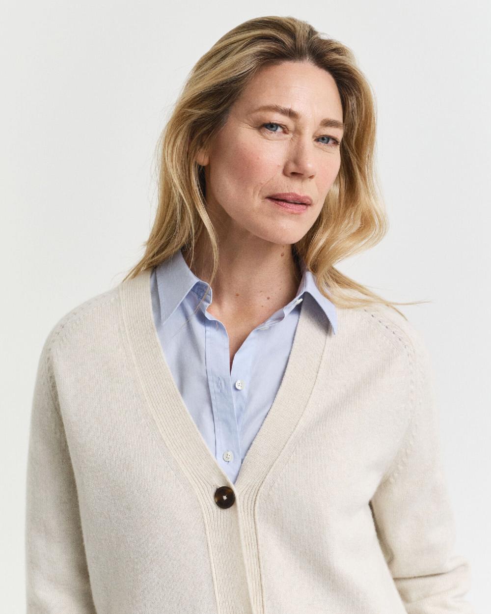 Gant Wool Cashmere Blend Cardigan Taupe Beige