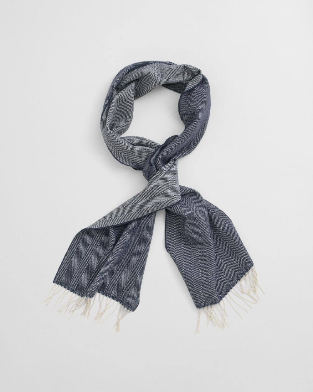 Gant Wool Herringbone Scarf Dark Navy Melange