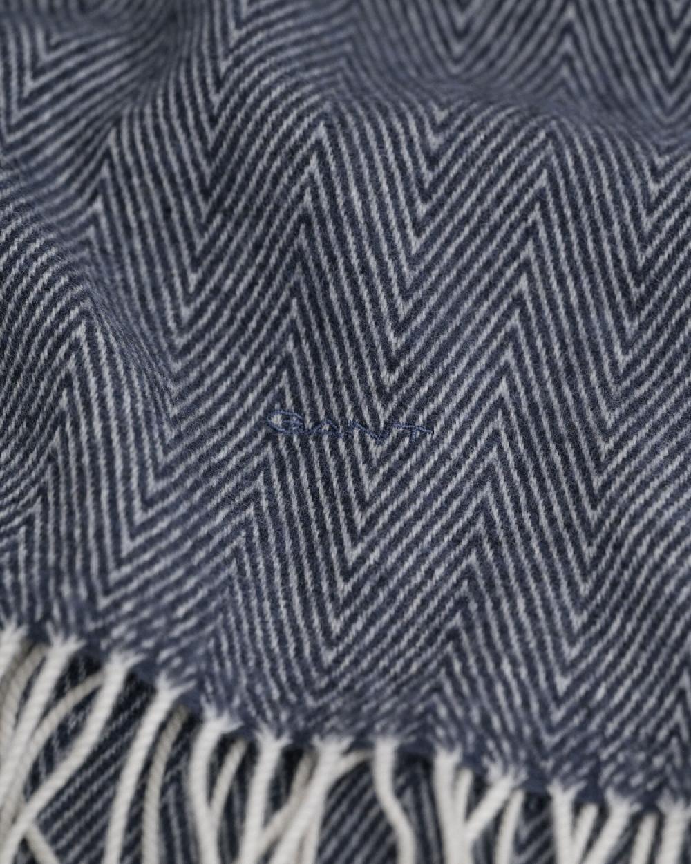 Gant Wool Herringbone Scarf Dark Navy Melange