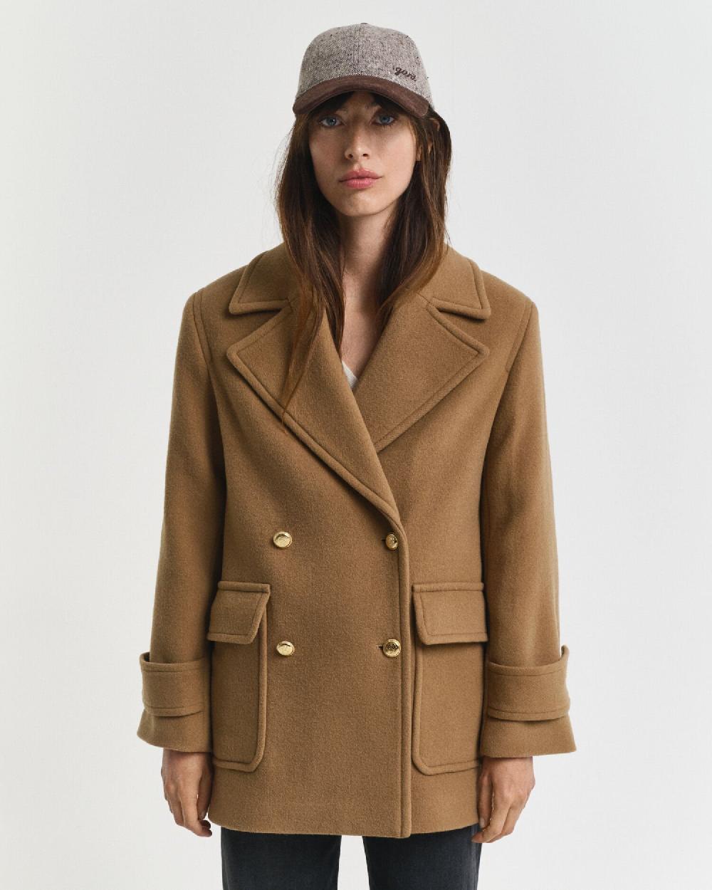 Gant Wool Mid-Length Peacoat Roasted Walnut
