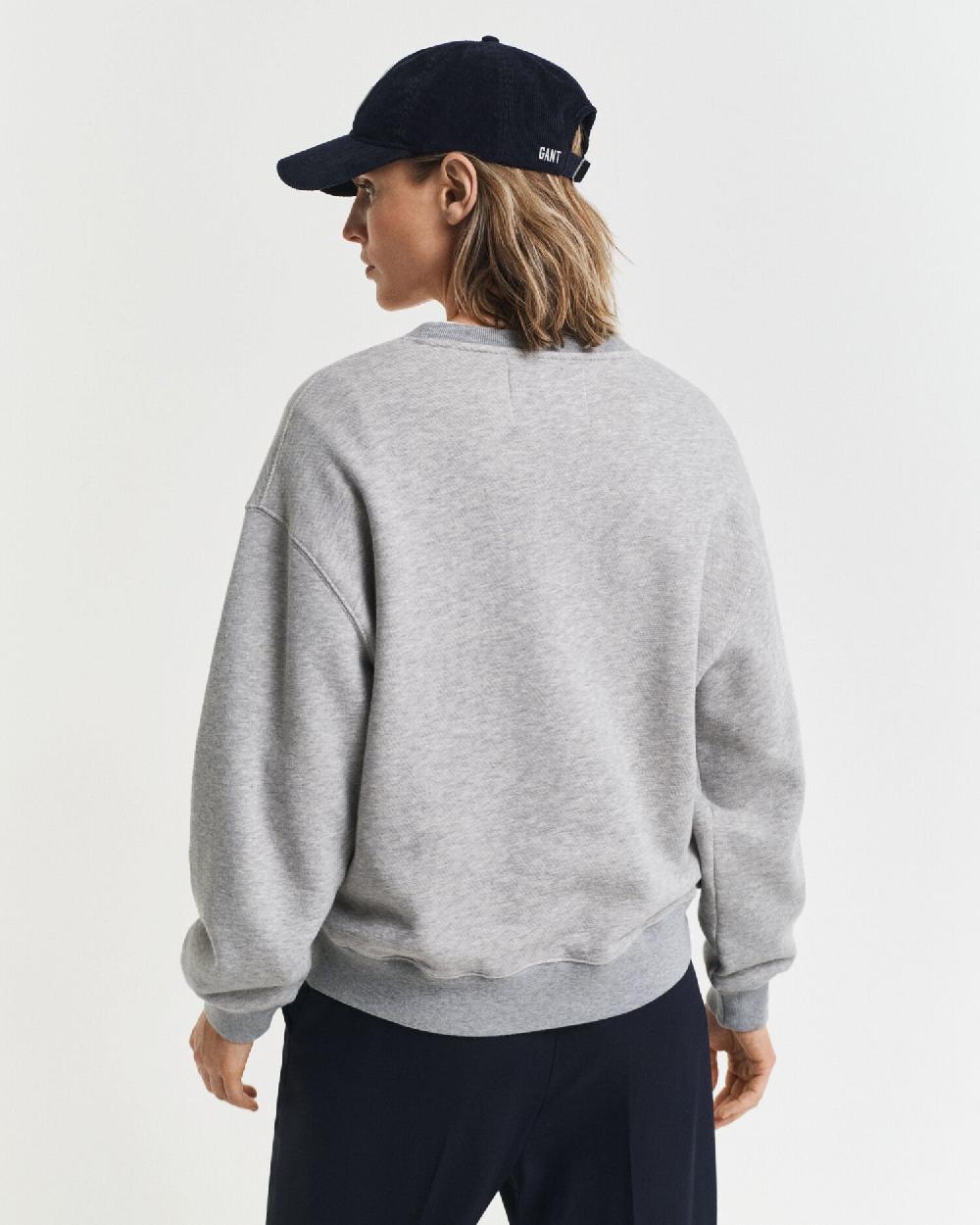 Gant Graphic Crew Neck Sweatshirt Light Grey Melange
