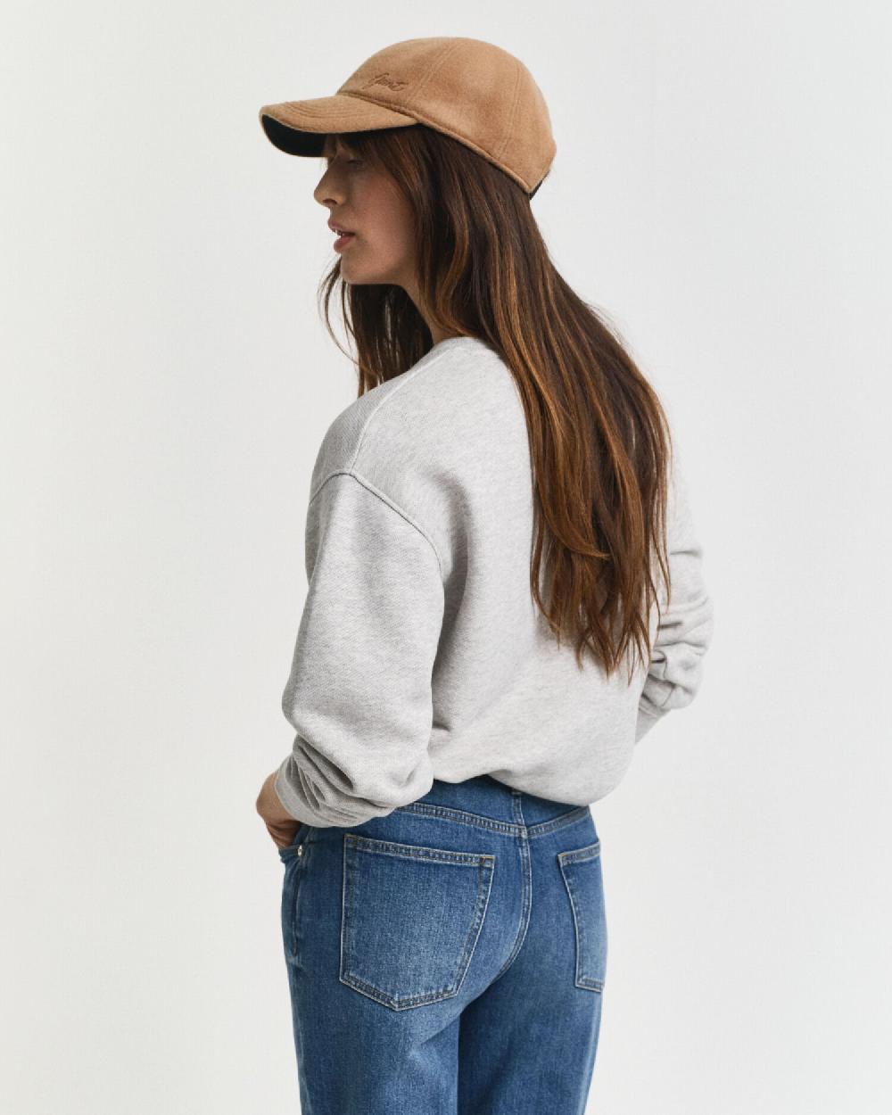 Gant Graphic Crew Neck Sweatshirt Light Grey Melange