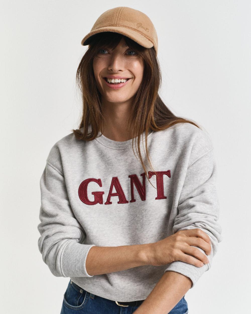 Gant Graphic Crew Neck Sweatshirt Light Grey Melange