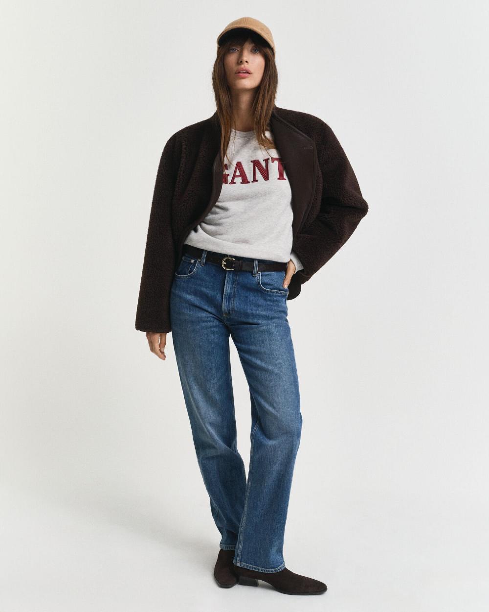 Gant Graphic Crew Neck Sweatshirt Light Grey Melange