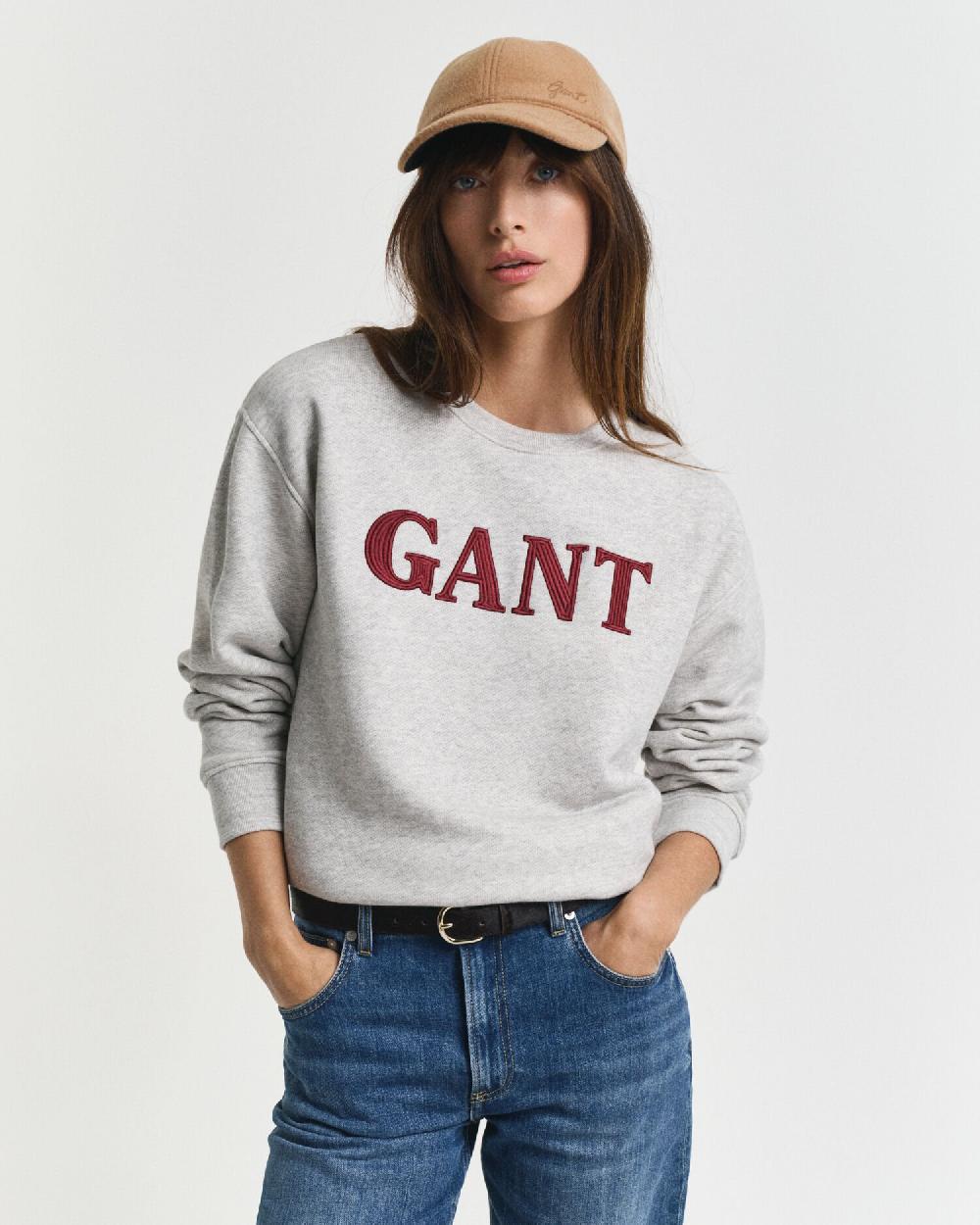gant Graphic Crew Neck Sweatshirt light grey melange