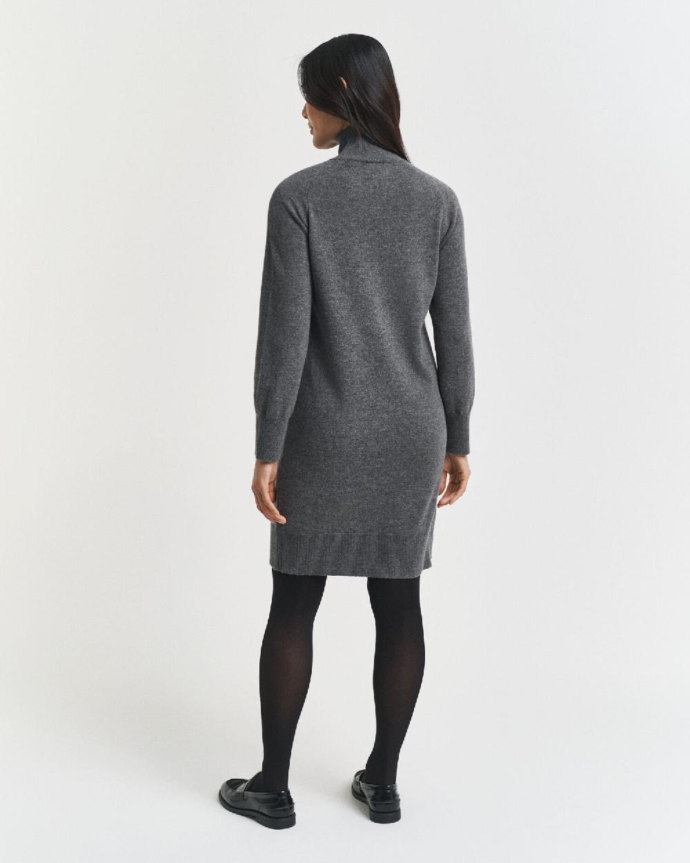 Gant Knitted Superfine Lambswool Dress Charcoal Melange