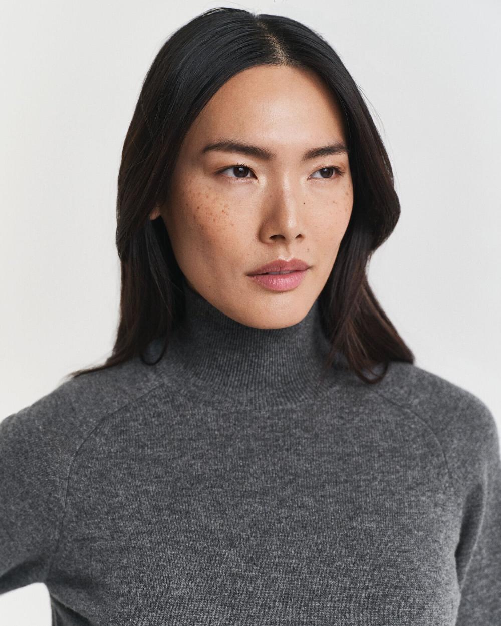 Gant Knitted Superfine Lambswool Dress Charcoal Melange