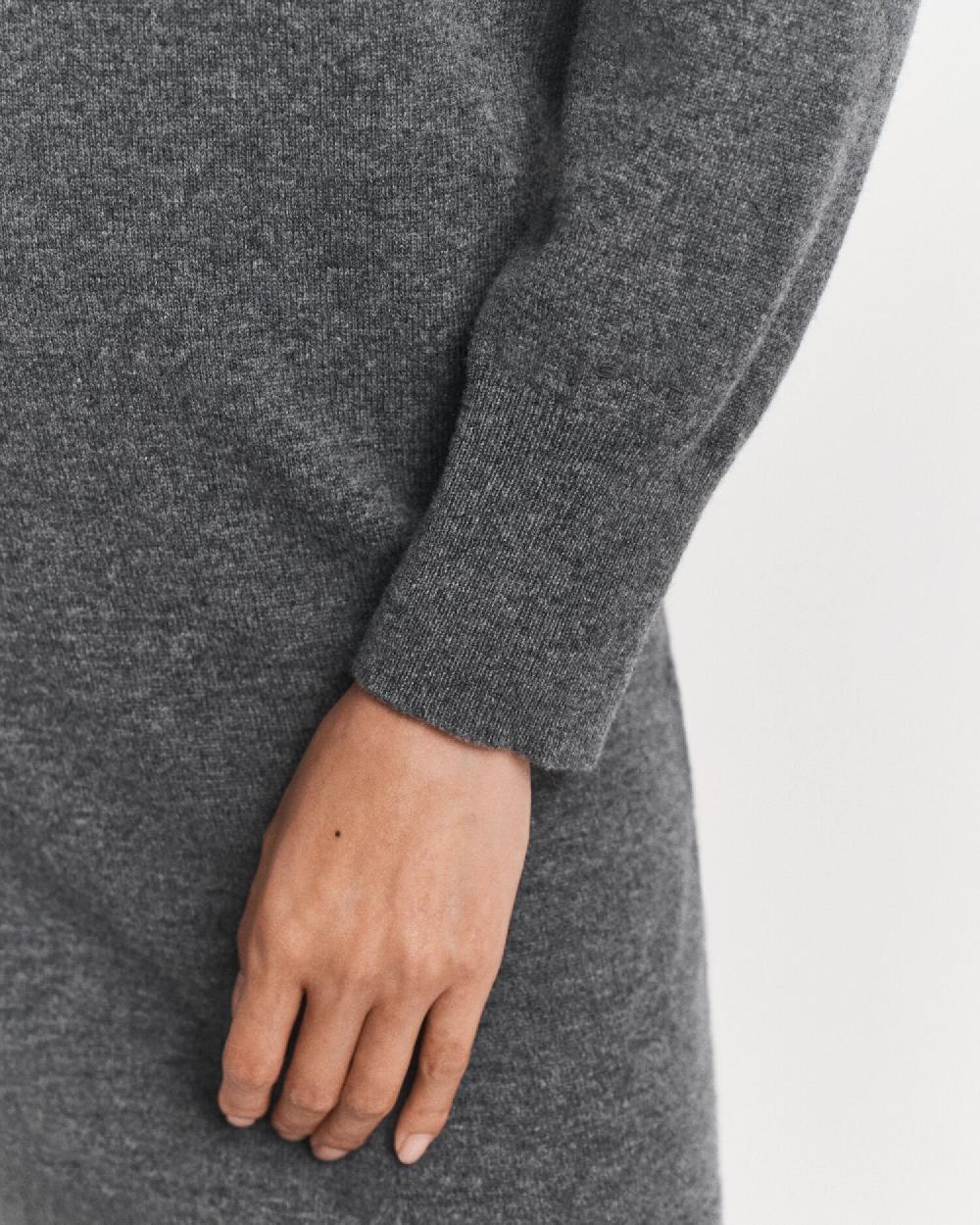 Gant Knitted Superfine Lambswool Dress Charcoal Melange