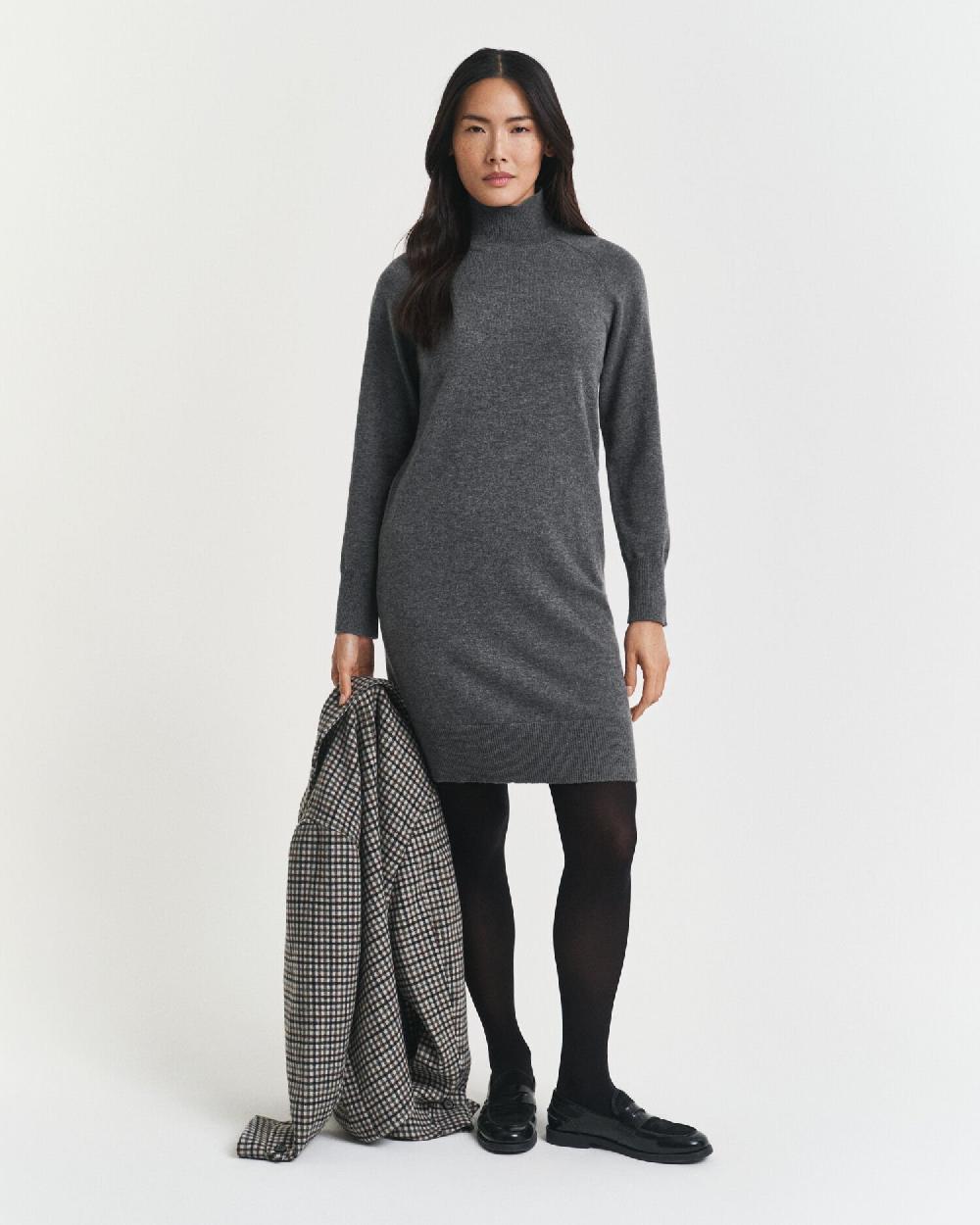 gant Knitted Superfine Lambswool Dress charcoal melange