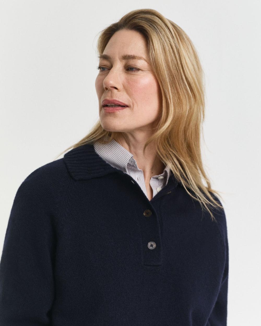Gant Knitted Wool Cashmere Blend Rugger Evening Blue
