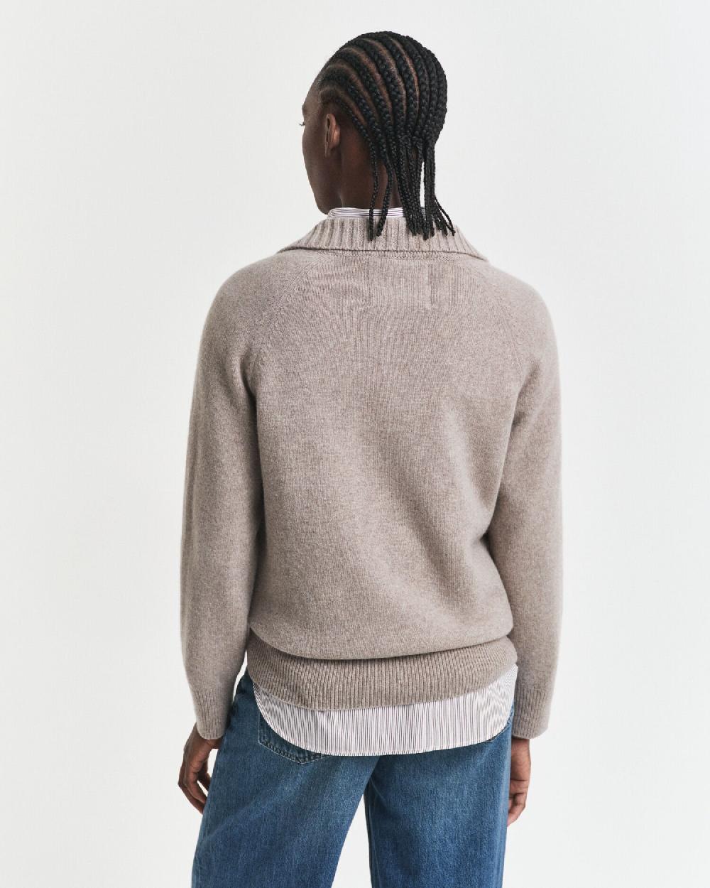 Gant Knitted Wool Cashmere Blend Rugger Taupe Beige
