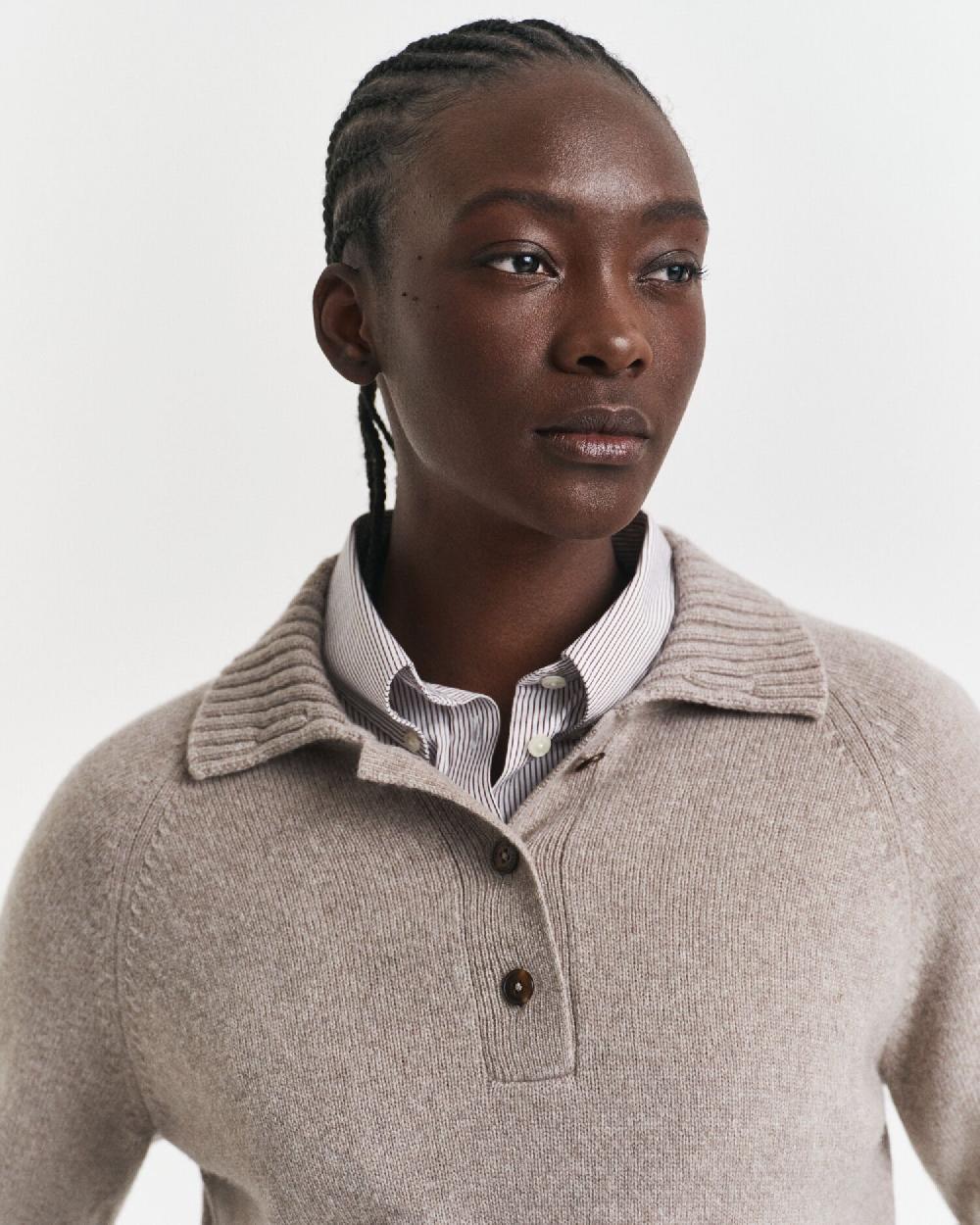 Gant Knitted Wool Cashmere Blend Rugger Taupe Beige