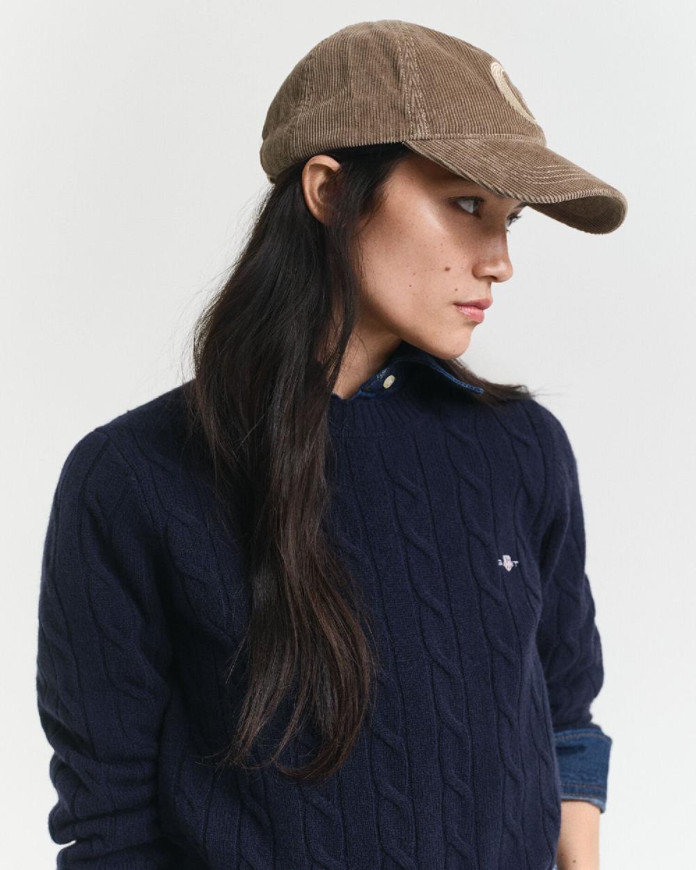 Gant Lambswool Cable Knit Crew Neck Sweater Evening Blue