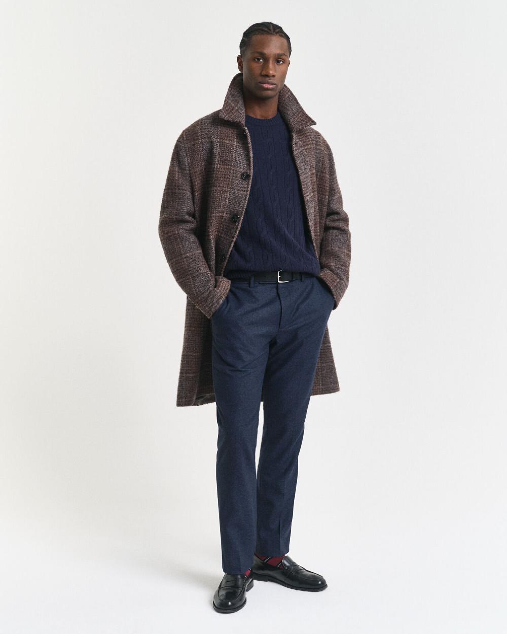 Gant Lambswool Cable Knit Crew Neck Sweater Evening Blue