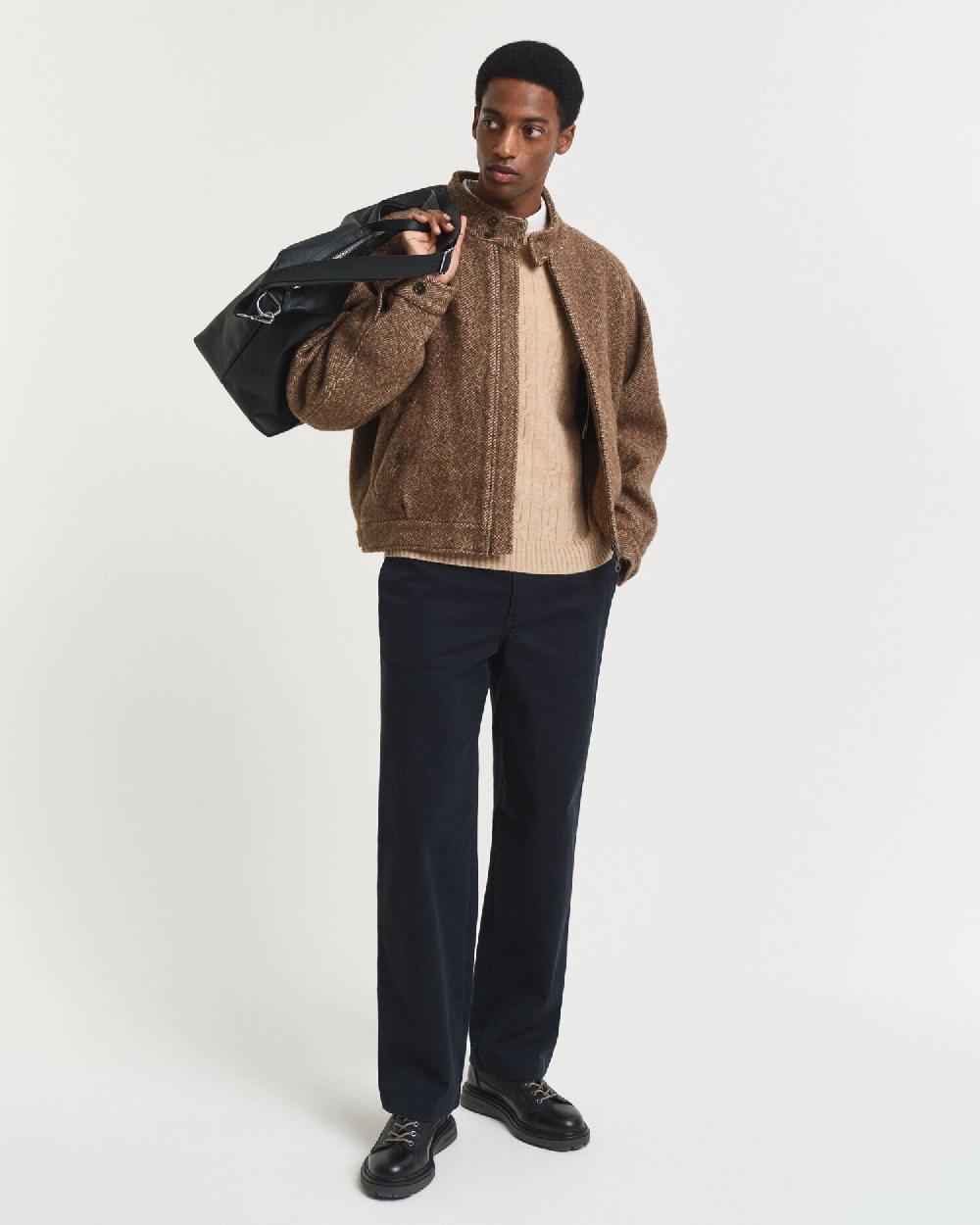 Gant Lambswool Cable Knit Crew Neck Sweater Khaki Melange