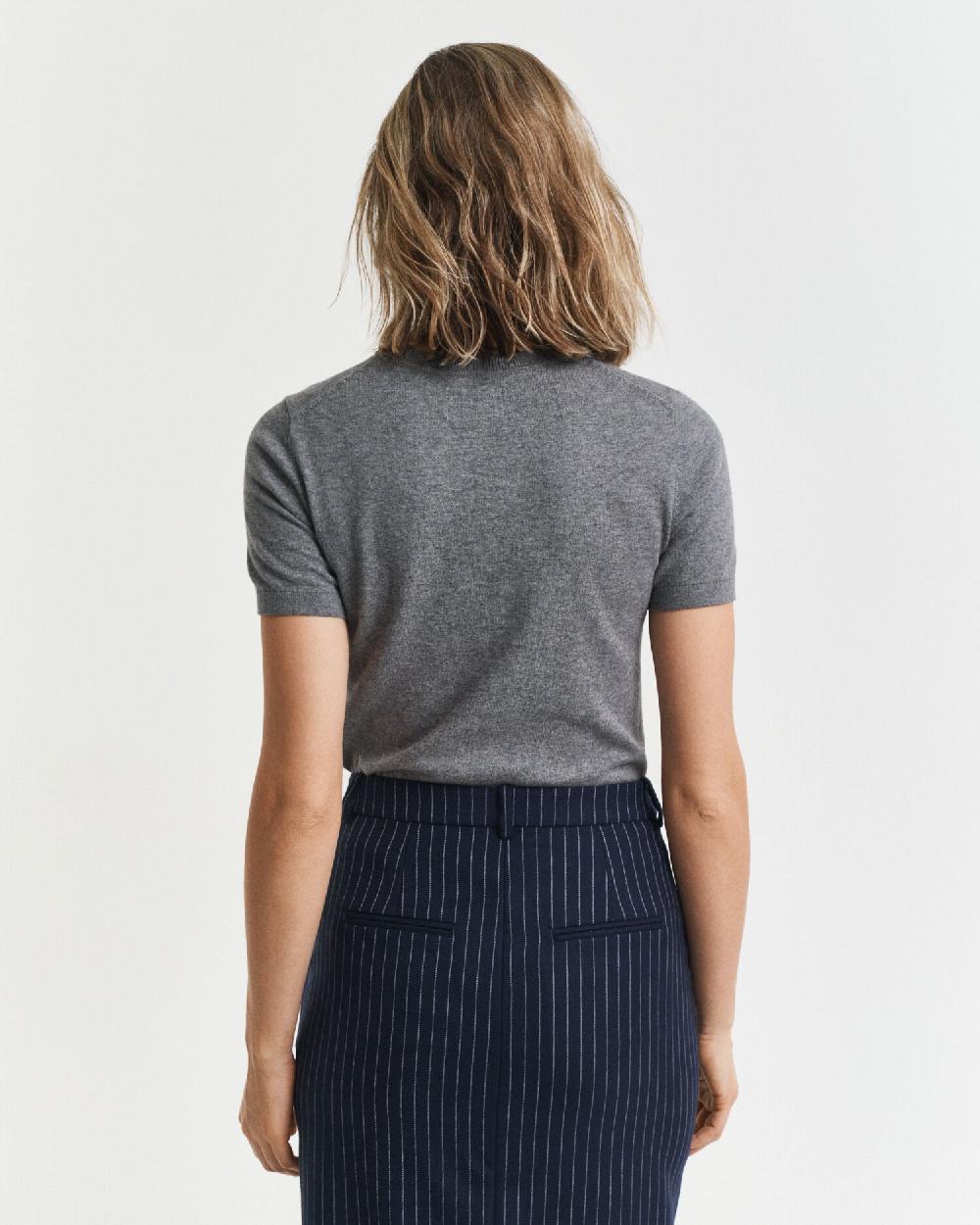 Gant Lightweight Short Sleeve Crew Neck Sweater Charcoal Melange