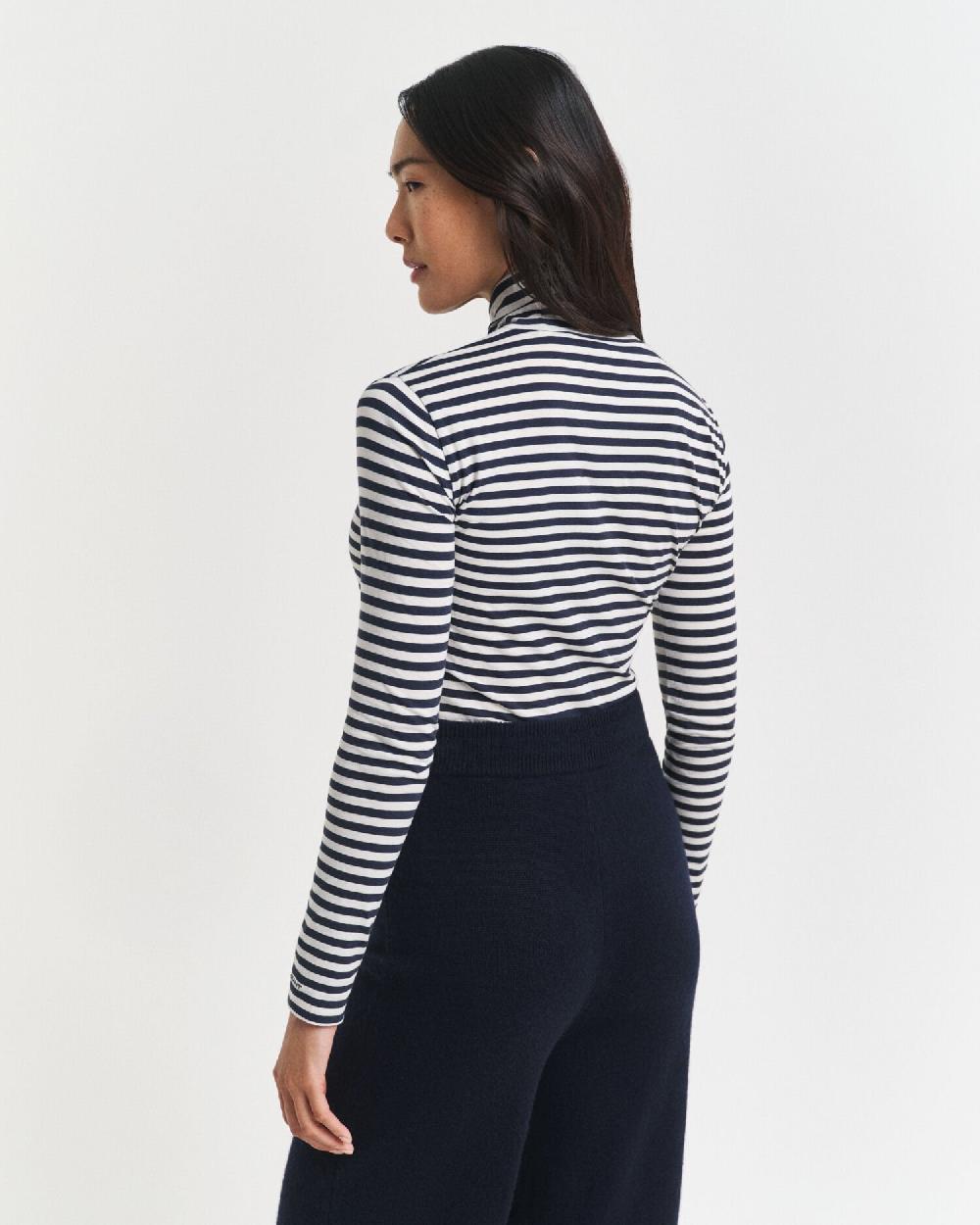 Gant Lightweight Striped Cotton Turtleneck Top Evening Blue