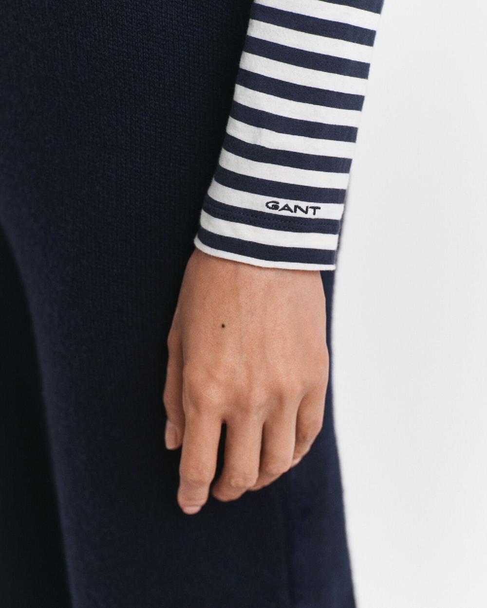 Gant Lightweight Striped Cotton Turtleneck Top Evening Blue