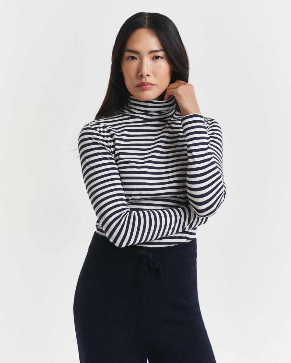 gant Lightweight Striped Cotton Turtleneck Top evening blue