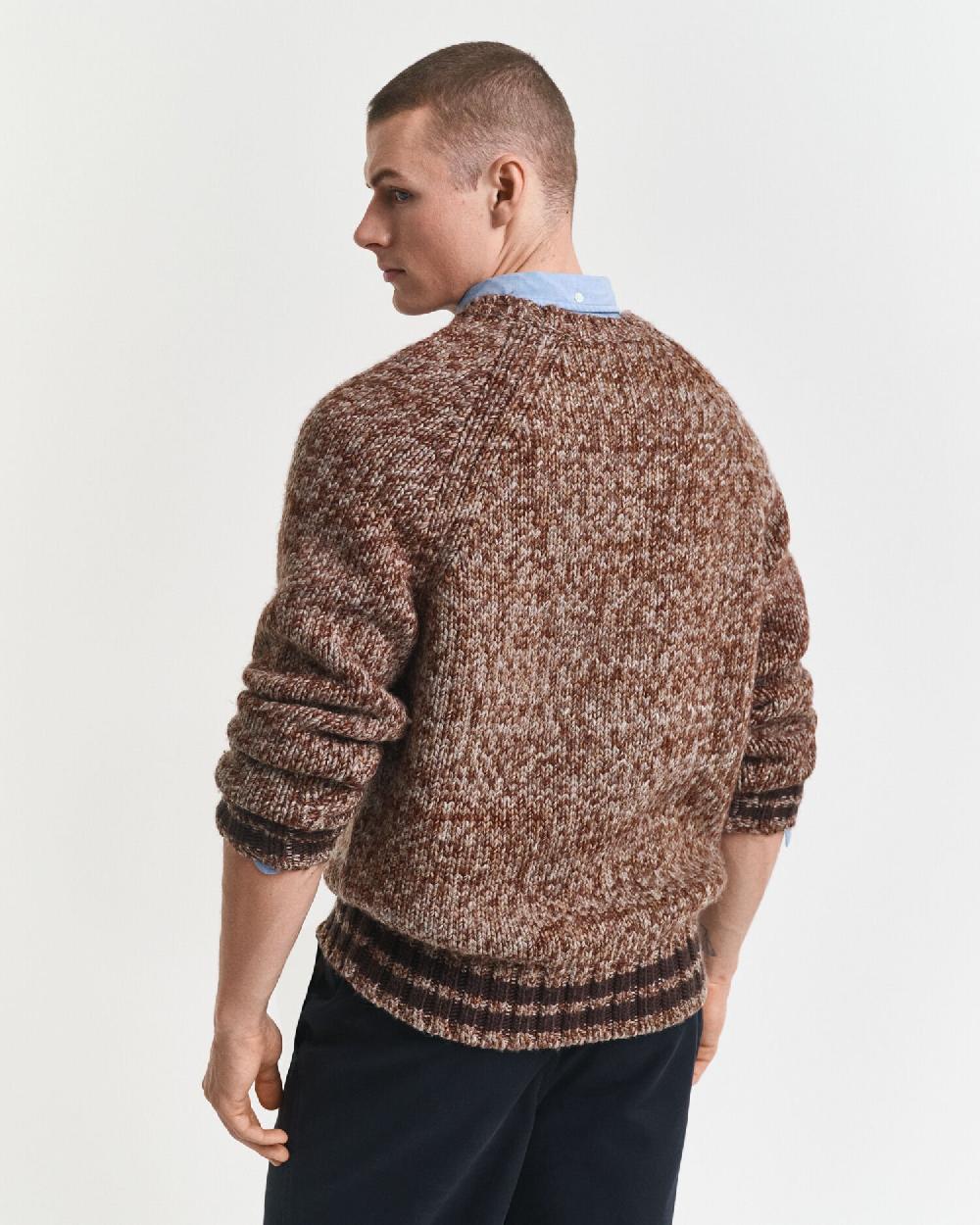 Gant Mélange Wool Crew Neck Sweater Light Brown Melange