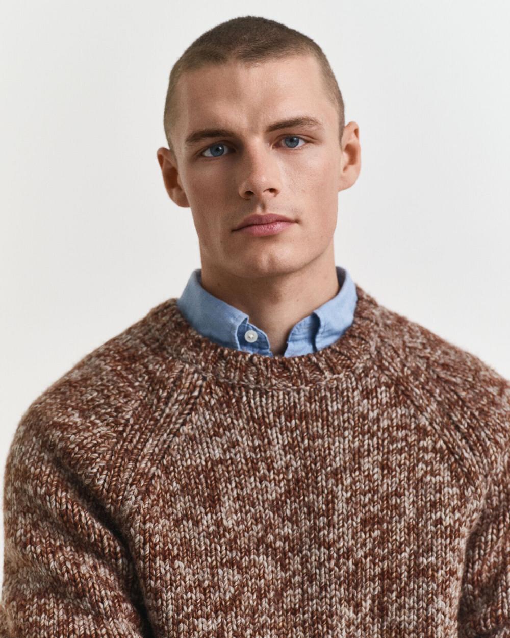 Gant Mélange Wool Crew Neck Sweater Light Brown Melange