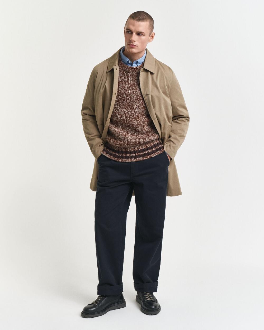 Gant Mélange Wool Crew Neck Sweater Light Brown Melange