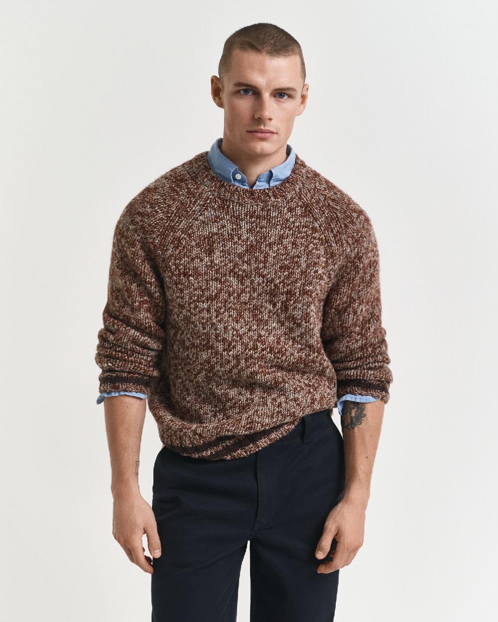 gant Mélange Wool Crew Neck Sweater light brown melange