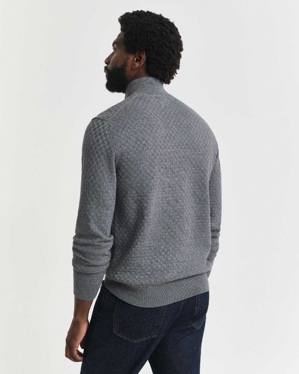 Gant Micro Textured Half-Zip Sweater Dark Grey Melange