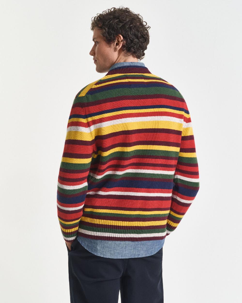 Gant Multicolored Striped Crew Neck Sweater Deep Orange